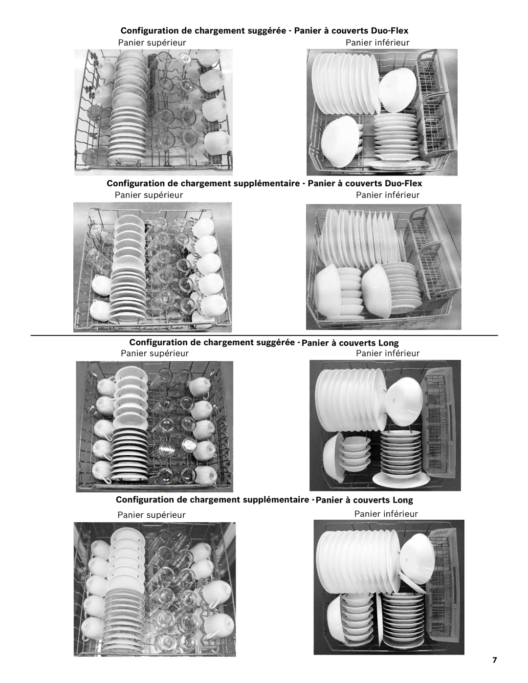 Bosch Appliances SHE43R5XUC manual Configuration de chargement suggérée Panier à couverts Long 