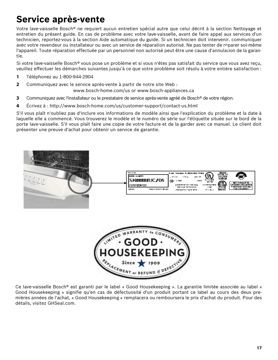 Bosch Appliances SHE43R5XUC manual Service après-vente 