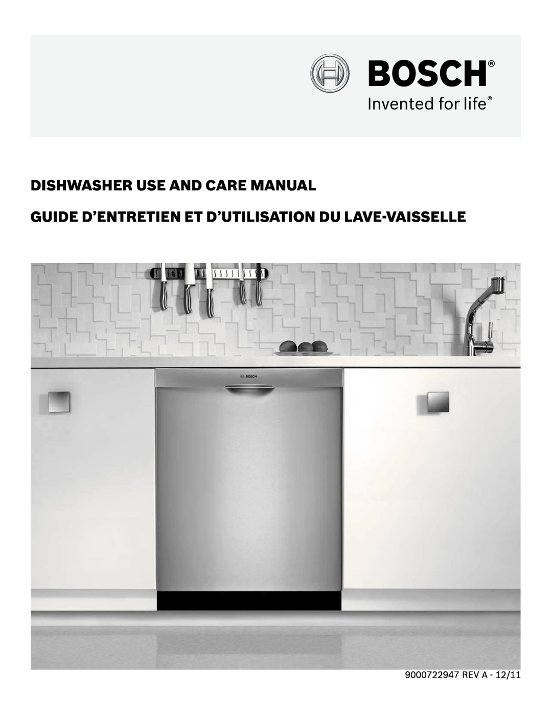 Bosch Appliances SHE43R5XUC manual Dishwasher Use And Care Manual, REV A - 12/11 