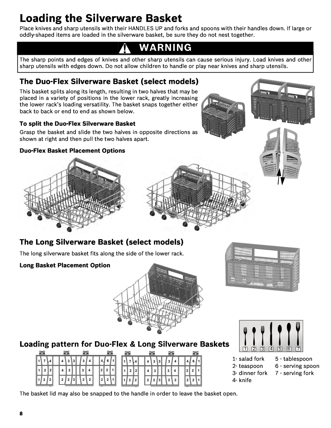 Bosch Appliances SHE43R5XUC manual Loading the Silverware Basket, The Duo-FlexSilverware Basket select models 