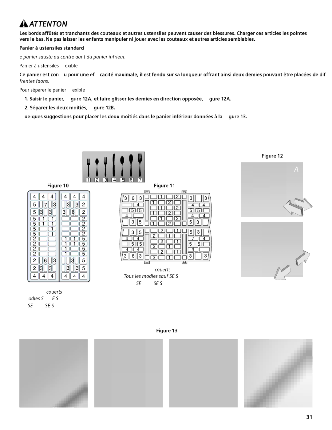 Bosch Appliances SHE44C manual Panier à ustensiles flexible, Pour séparer le panier flexible 