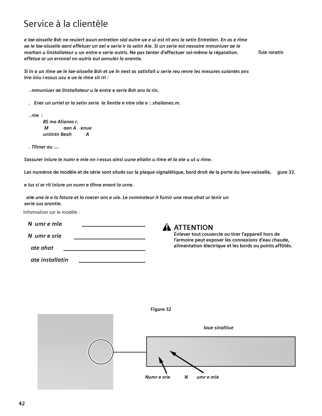 Bosch Appliances SHE44C manual Service à la clientèle, Information sur le modèle 