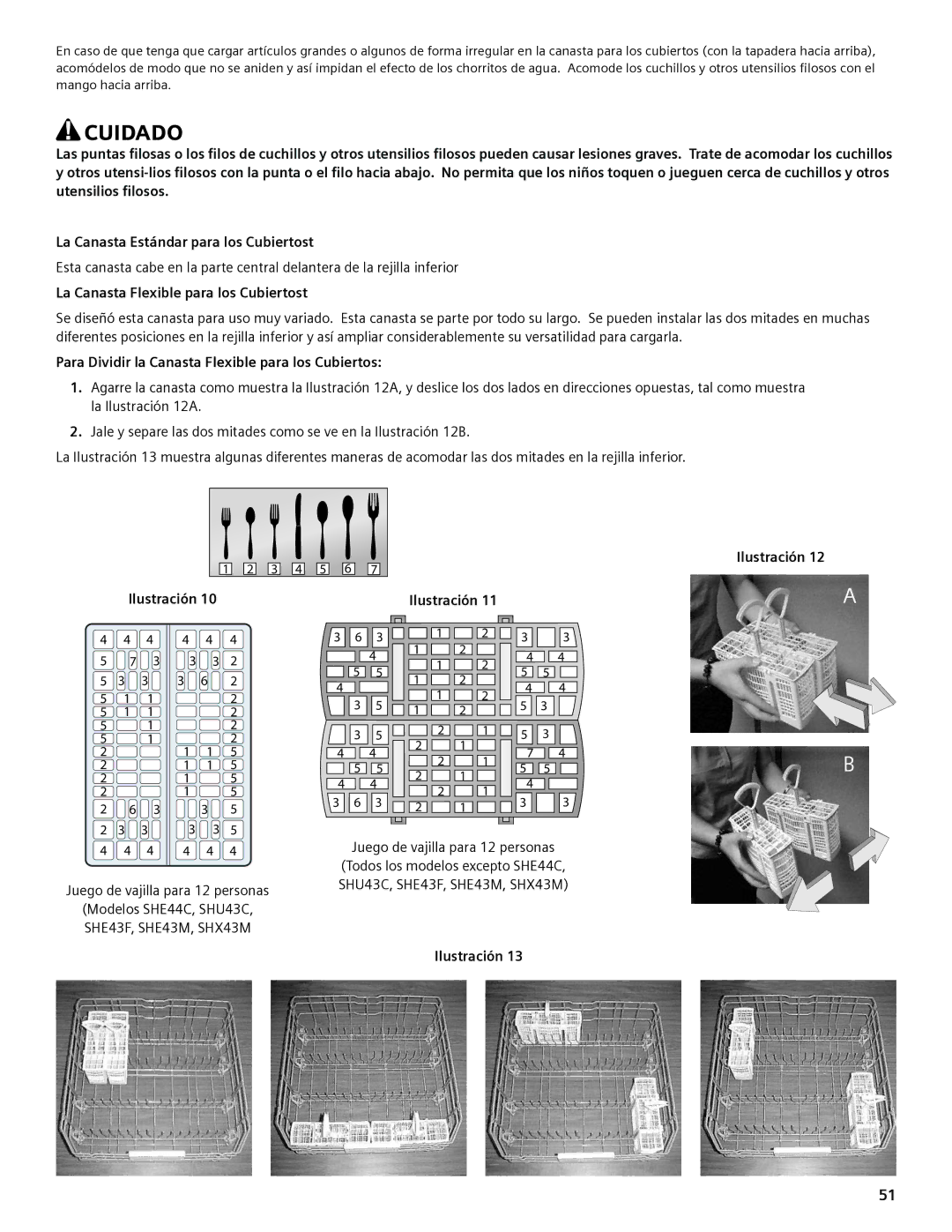 Bosch Appliances SHE44C manual La Canasta Flexible para los Cubiertost, Para Dividir la Canasta Flexible para los Cubiertos 