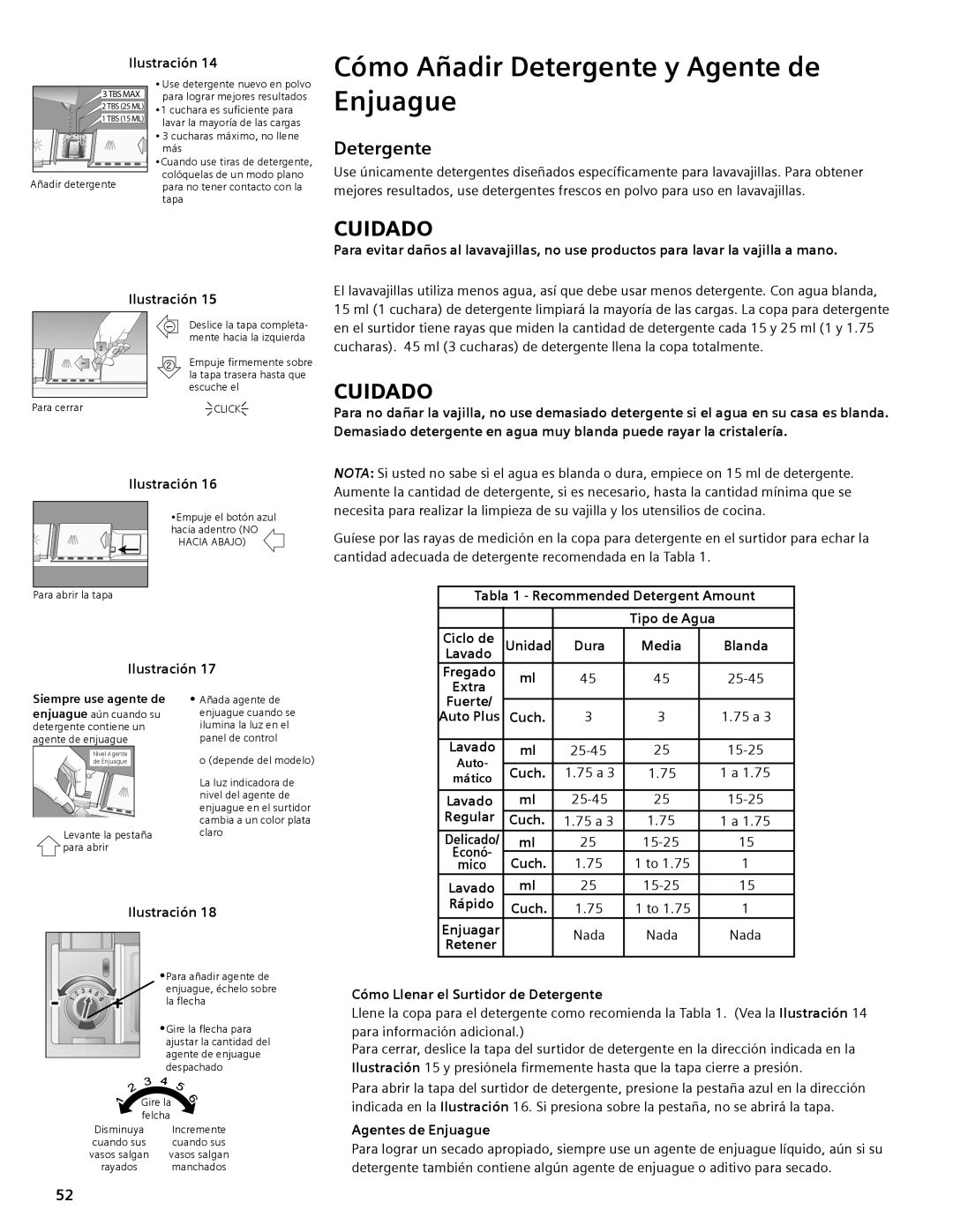 Bosch Appliances SHE44C manual Cómo Añadir Detergente y Agente de, Enjuague, Cuidado 