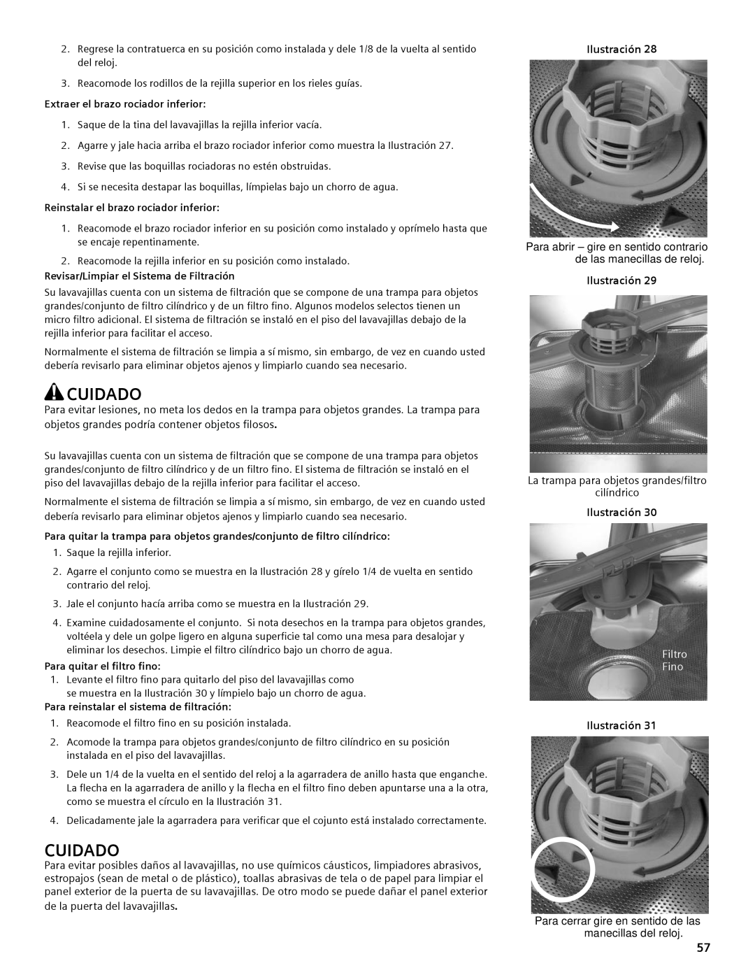 Bosch Appliances SHE44C manual Cuidado, de la puerta del lavavajillas, La trampa para objetos grandes/filtro cilíndrico 