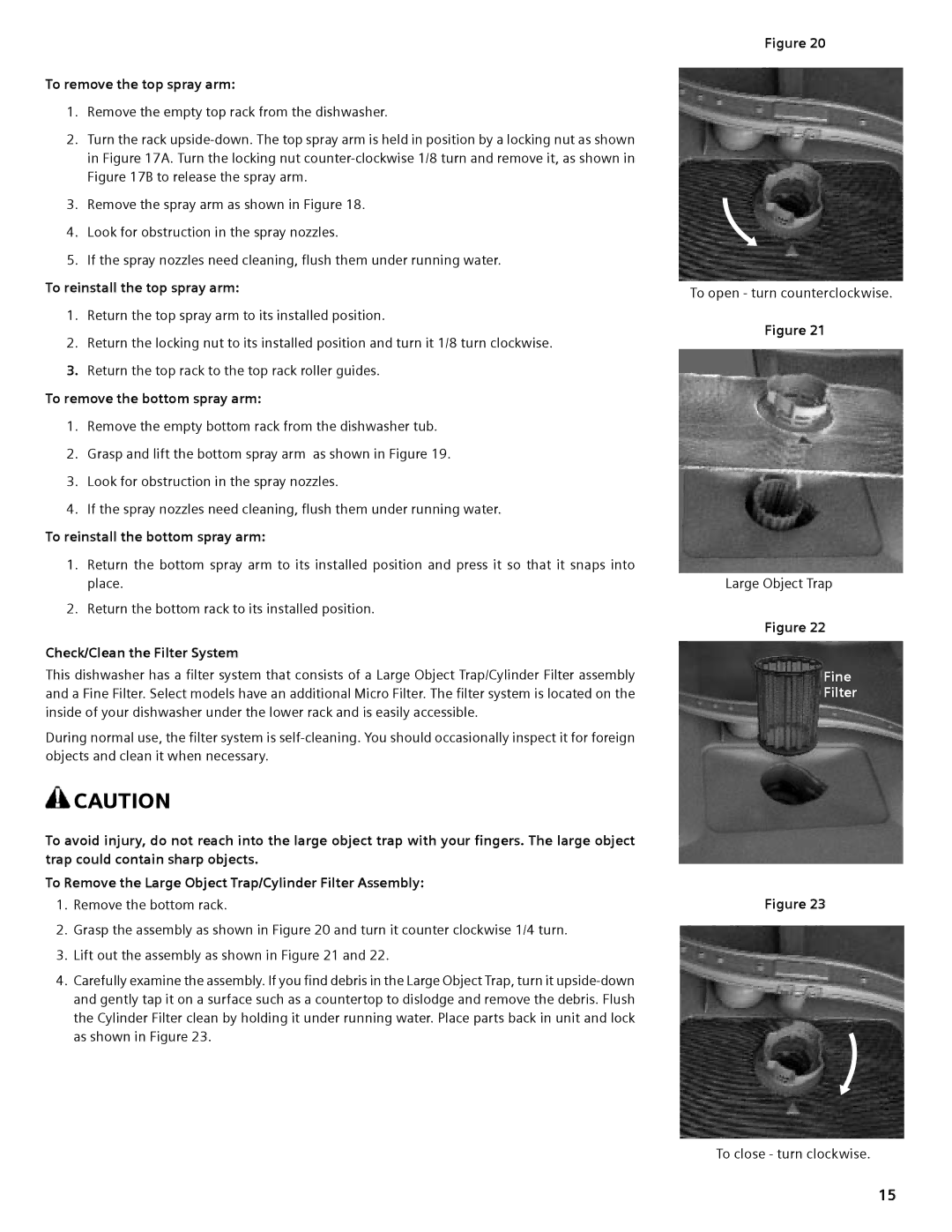 Bosch Appliances SHE5AM manual To remove the top spray arm, To reinstall the top spray arm, To remove the bottom spray arm 