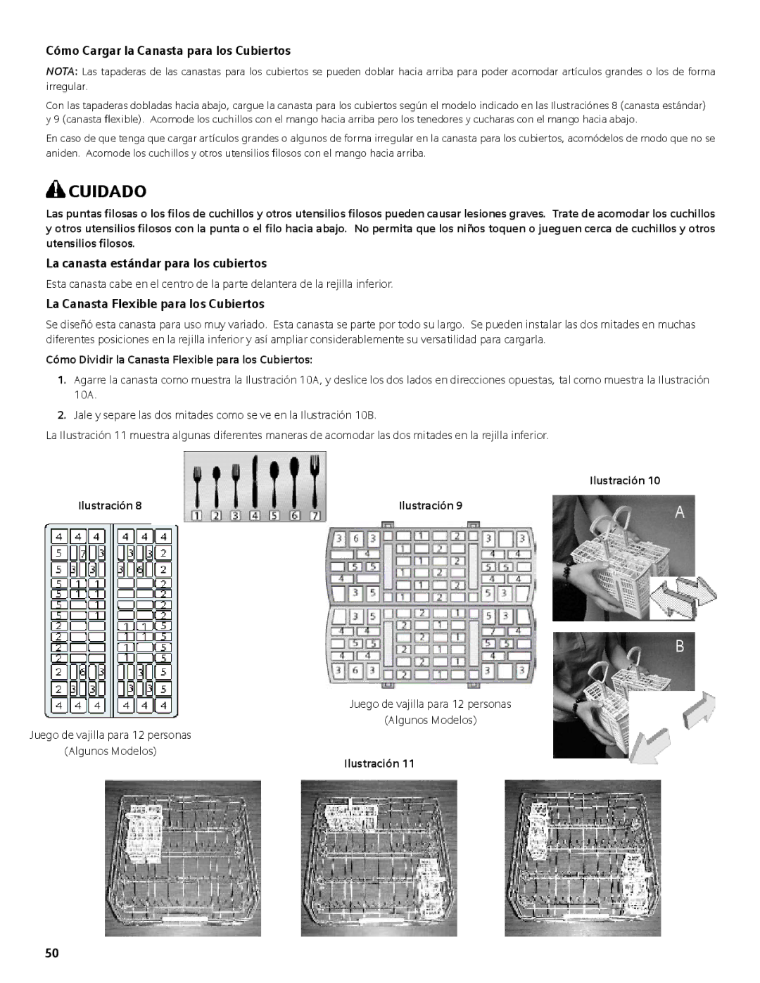 Bosch Appliances SHX3AM, SHE5AM, SHE4AM Cómo Cargar la Canasta para los Cubiertos, La canasta estándar para los cubiertos 