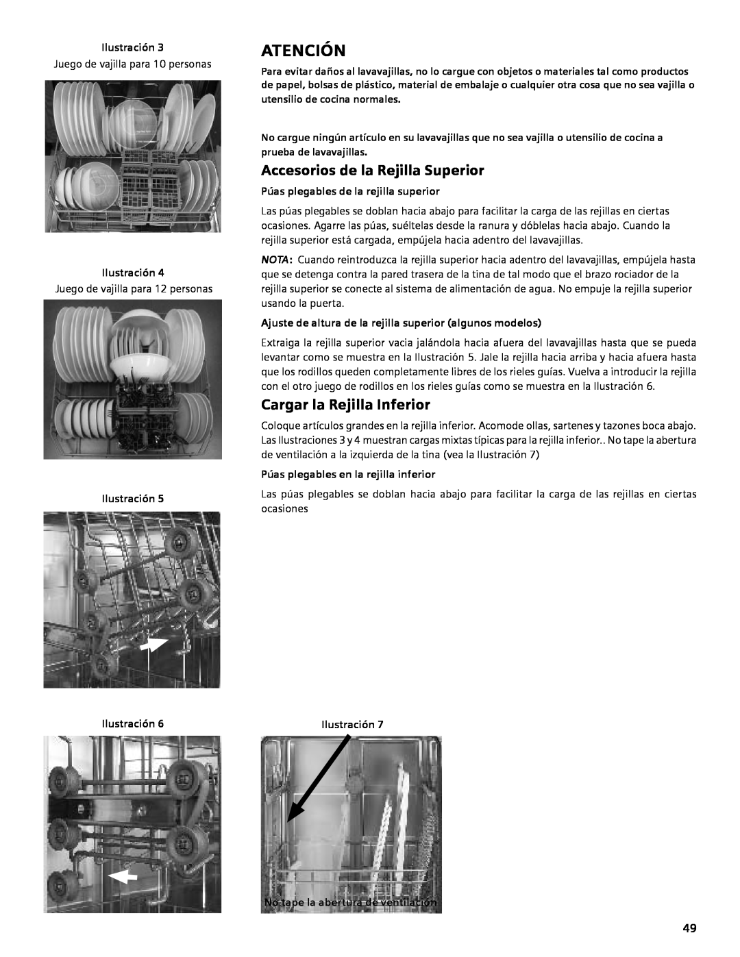 Bosch Appliances SHE4AM, SHE5AM manual Atención, Accesorios de la Rejilla Superior, Cargar la Rejilla Inferior, Ilustración 