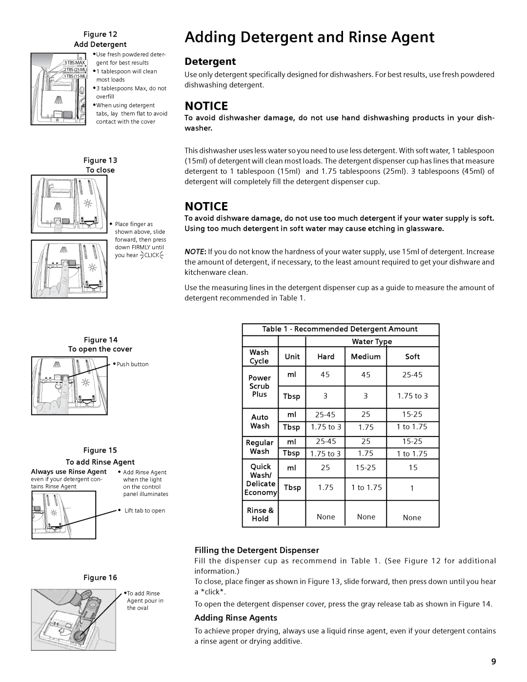 Bosch Appliances SHX6AP, SHE5AM Adding Detergent and Rinse Agent, Filling the Detergent Dispenser, Adding Rinse Agents 