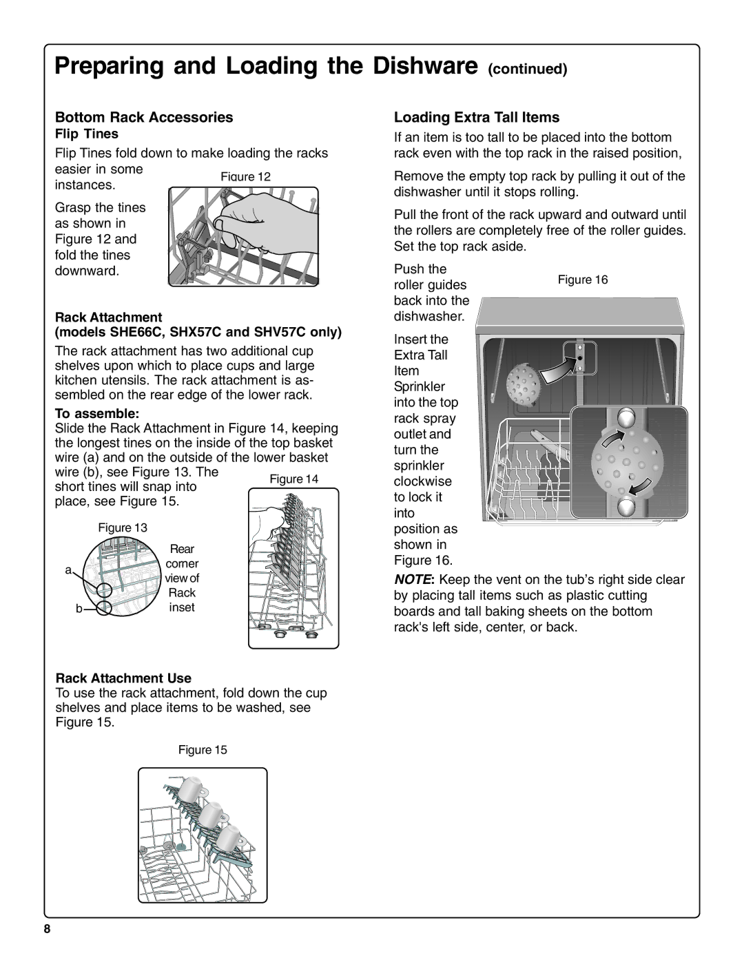 Bosch Appliances SHE66C installation instructions Bottom Rack Accessories, Loading Extra Tall Items 