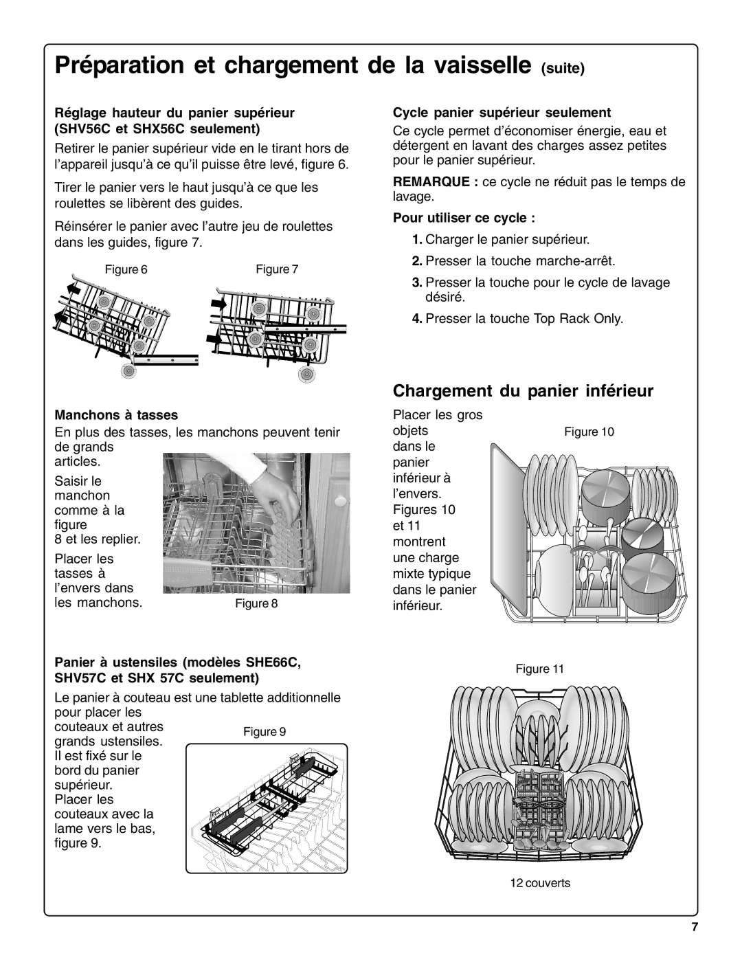 Bosch Appliances SHE66C Chargement du panier inférieur, Manchons à tasses, Cycle panier supérieur seulement 