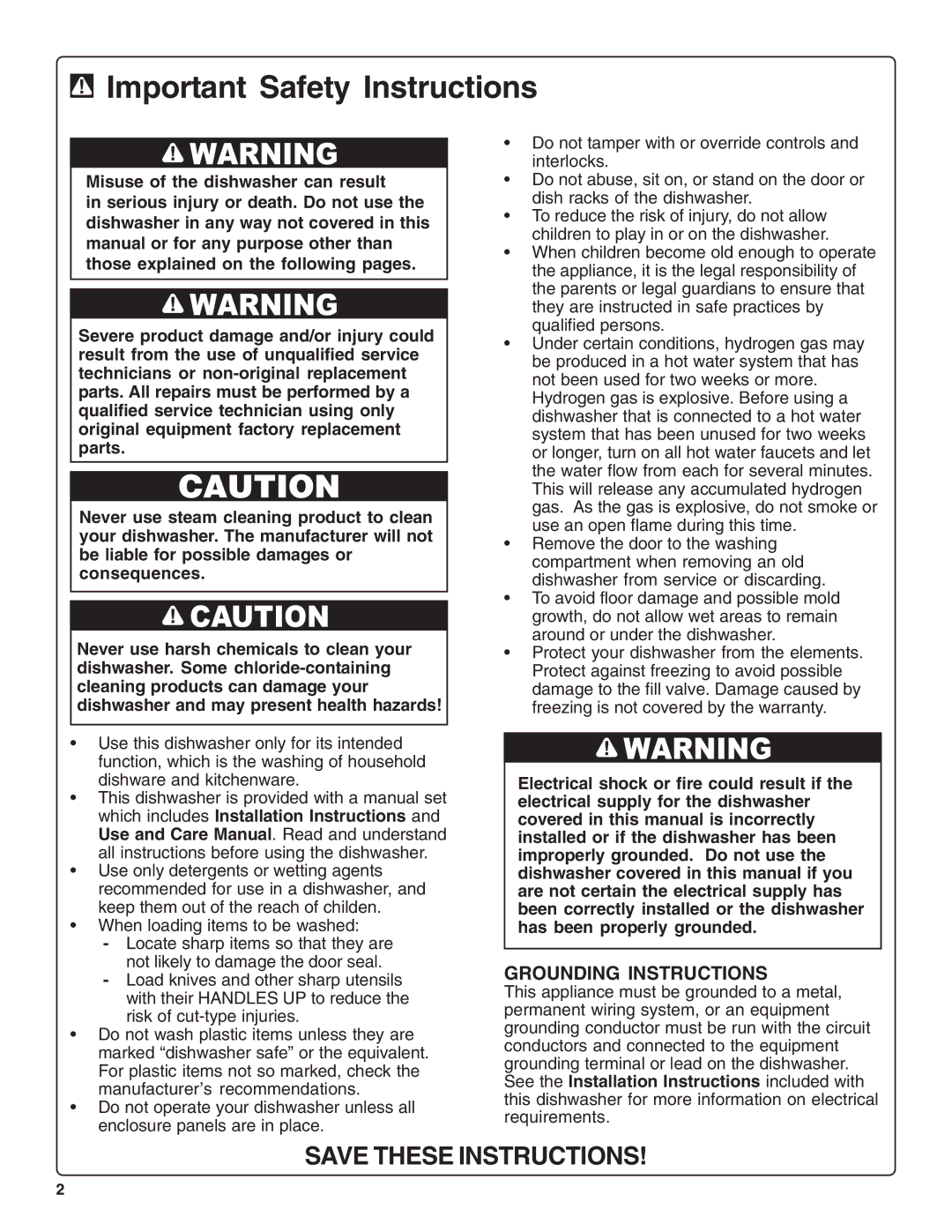 Bosch Appliances SHE66C installation instructions Important Safety Instructions, Grounding Instructions 