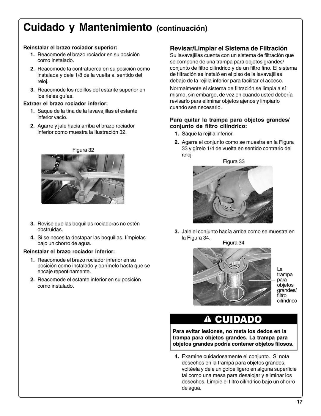 Bosch Appliances SHE66C Cuidado y Mantenimiento continuación, Revisar/Limpiar el Sistema de Filtración 