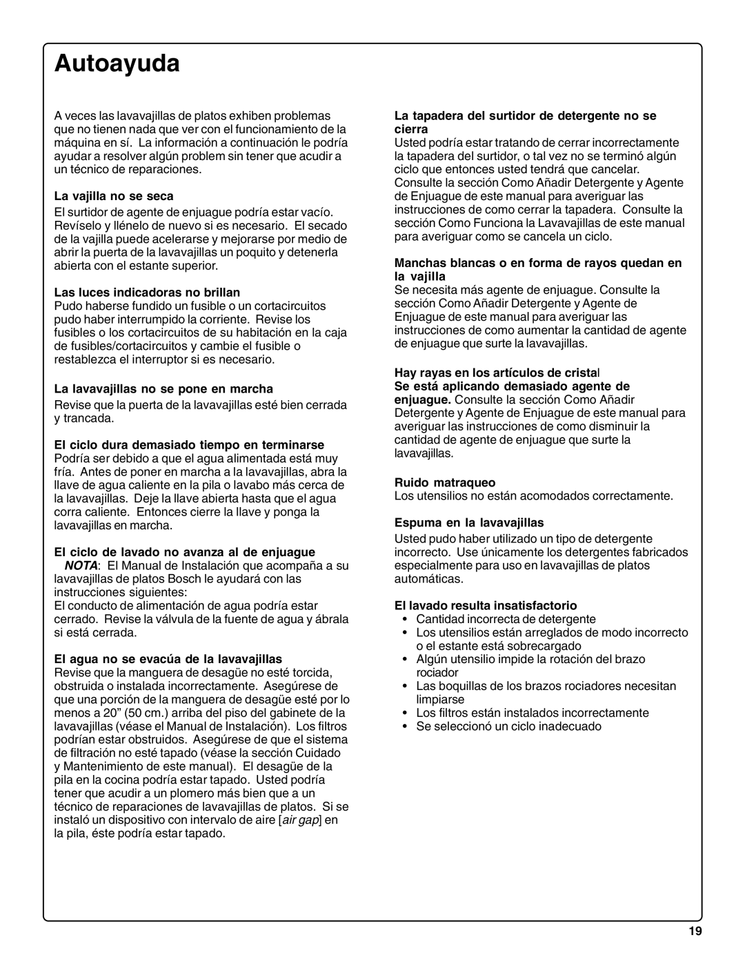 Bosch Appliances SHE66C installation instructions Autoayuda 