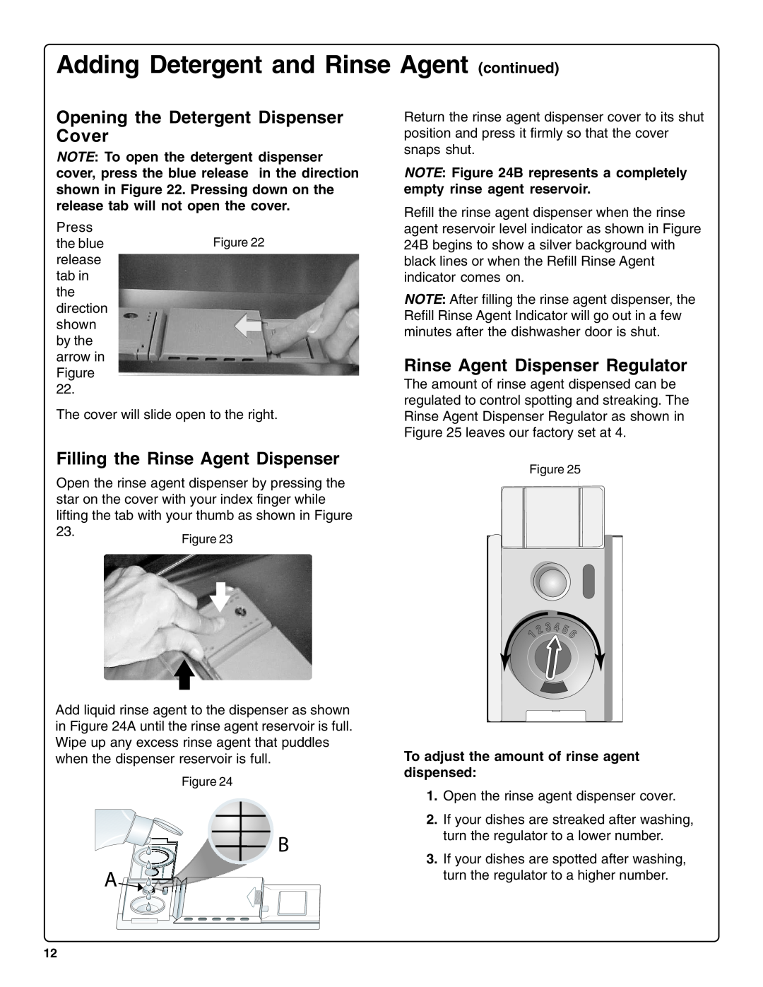 Bosch Appliances SHE66C Adding Detergent and Rinse Agent continued, Opening the Detergent Dispenser Cover 