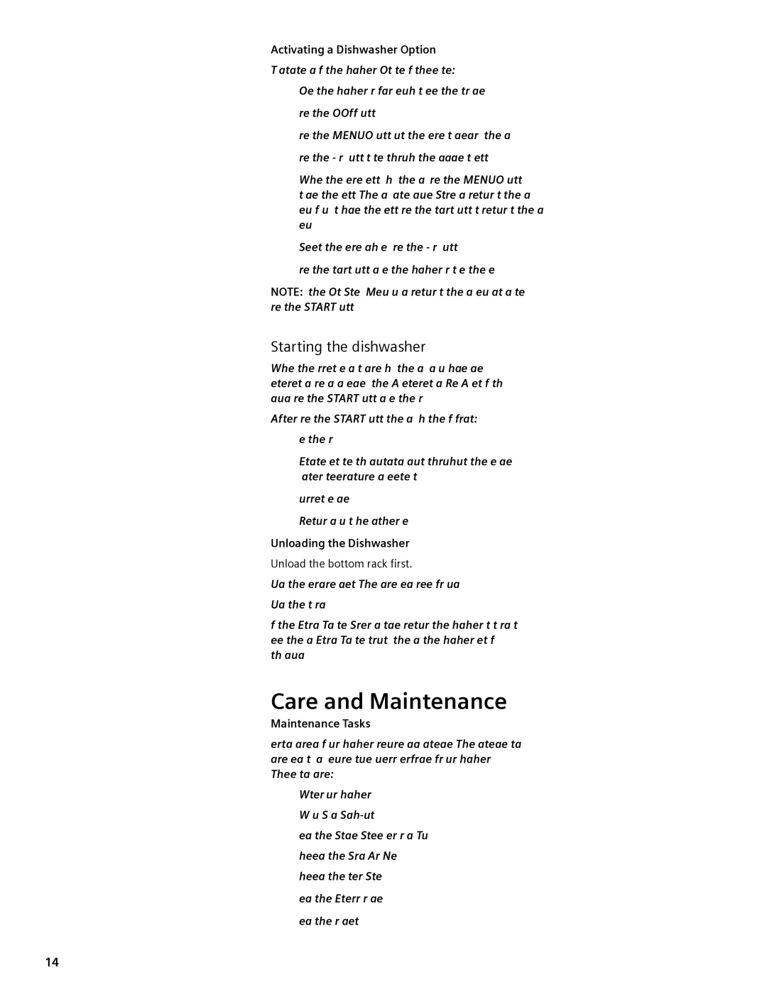 Bosch Appliances SHX98M Care and Maintenance, Starting the dishwasher, Activating a Dishwasher Option, Maintenance Tasks 