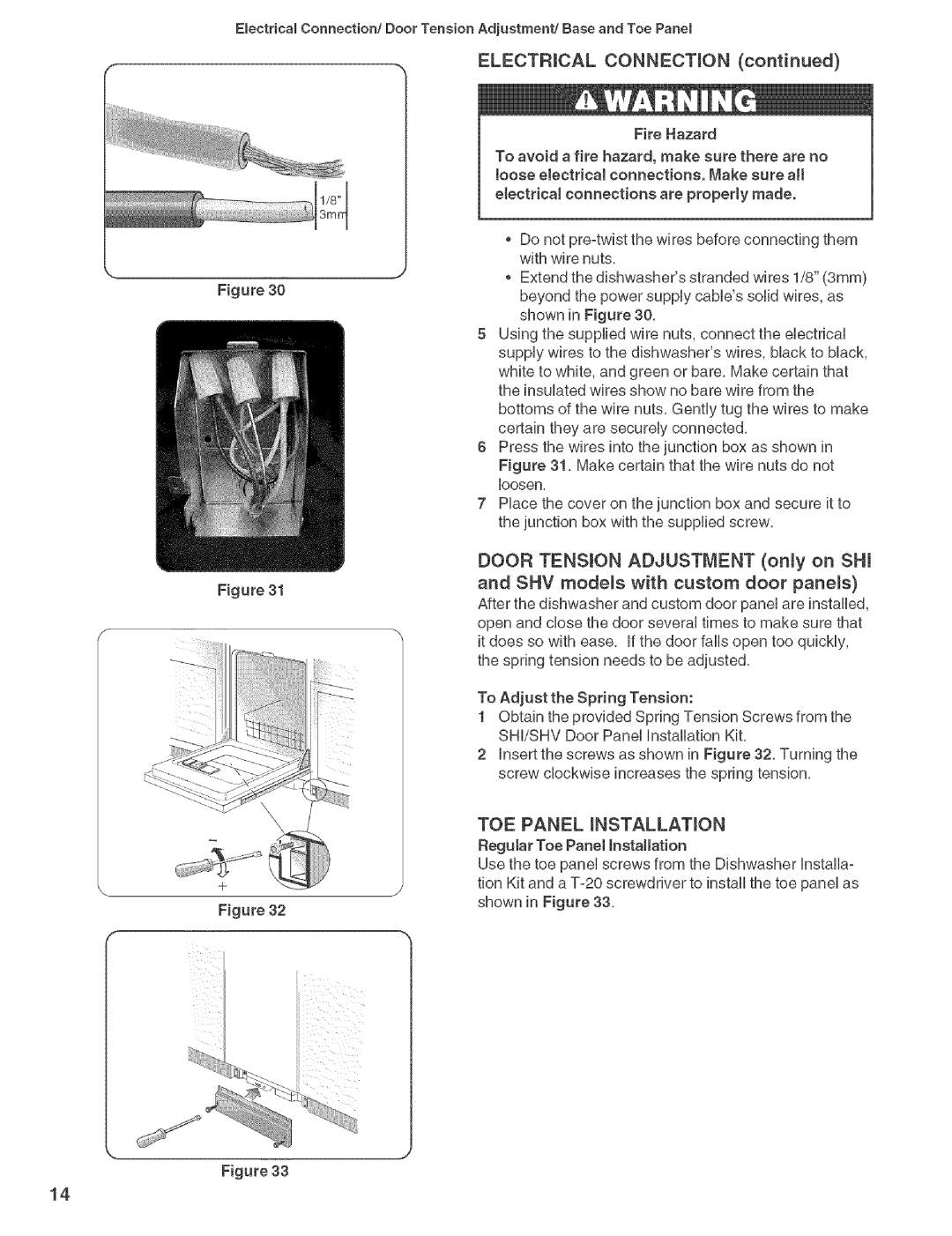 Bosch Appliances SHE990, SHE660, SHY660 Electrical CONNECTmON, TOE Panel mNSTALLATmON, Regutar Toe Panel installation 