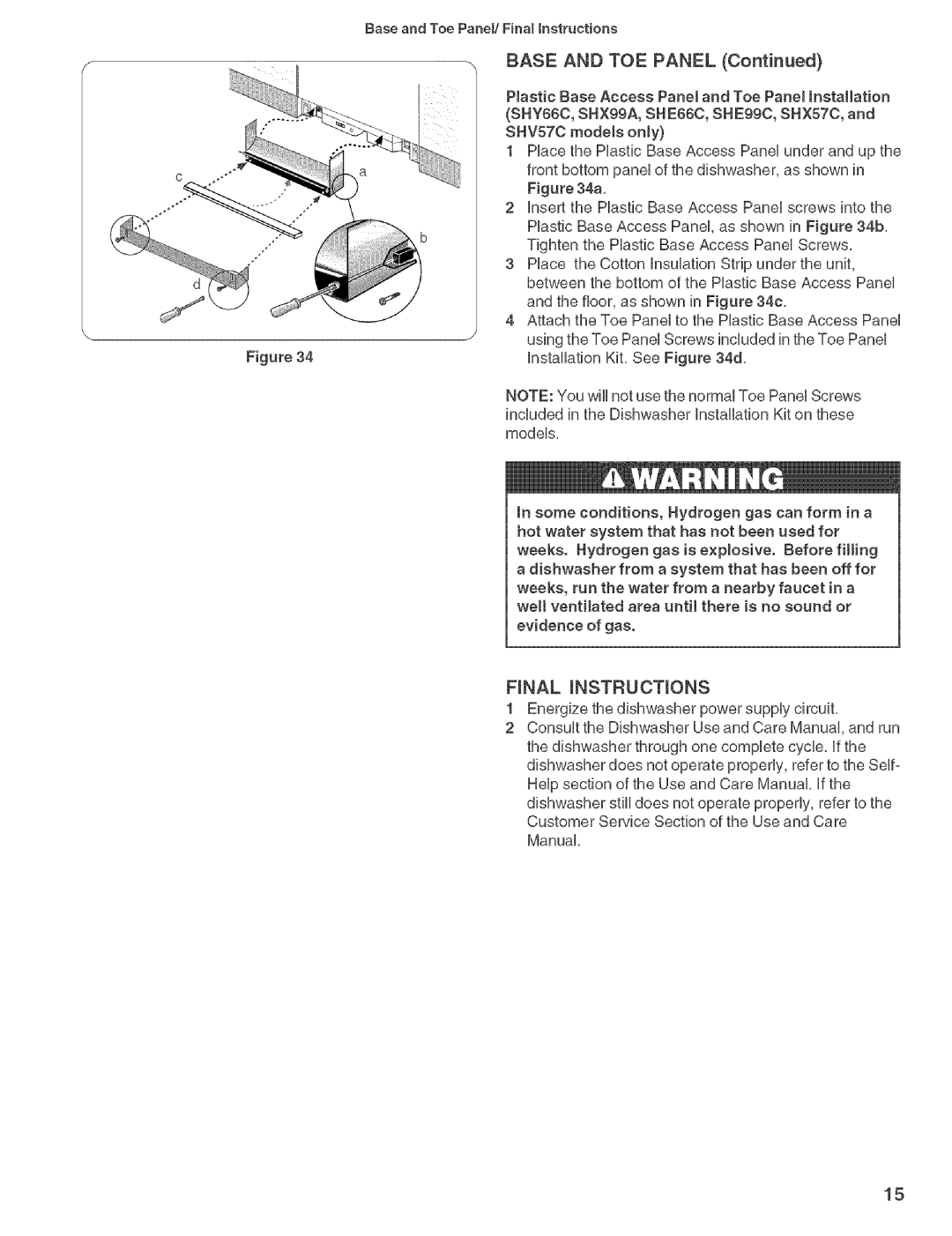 Bosch Appliances SHE660, SHE990, SHY660, SHV570, SHX570 installation instructions Base and TOE Panel, Final mNSTRUCTmONS 