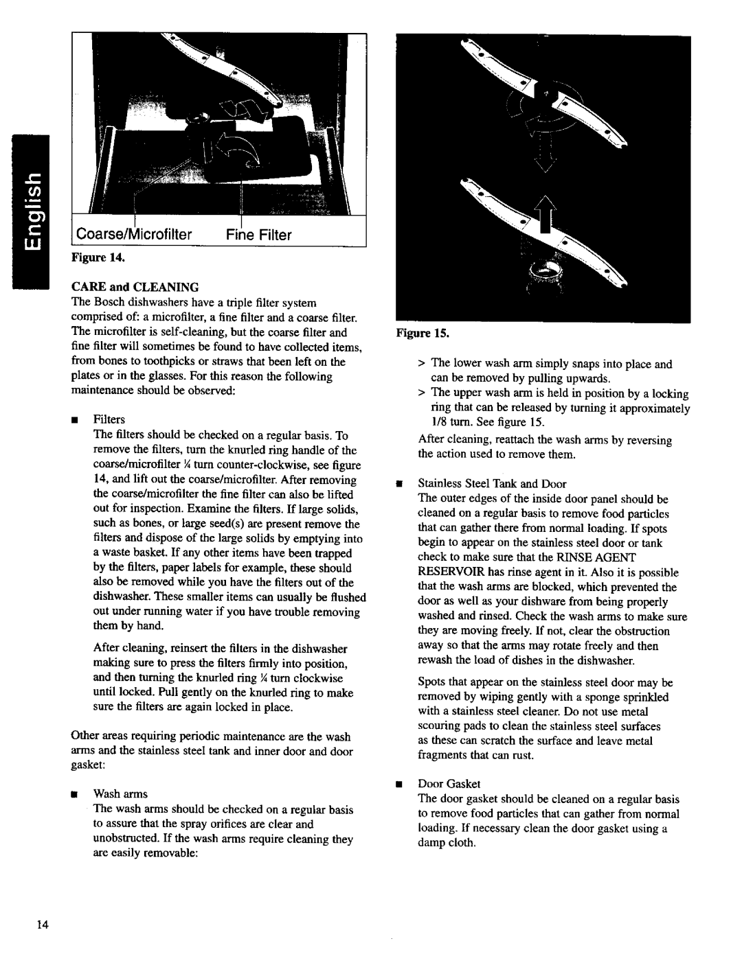 Bosch Appliances SHU 9900, SHU 4300 important safety instructions Coarse/MicrofilterFilter, Care and Cleaning 