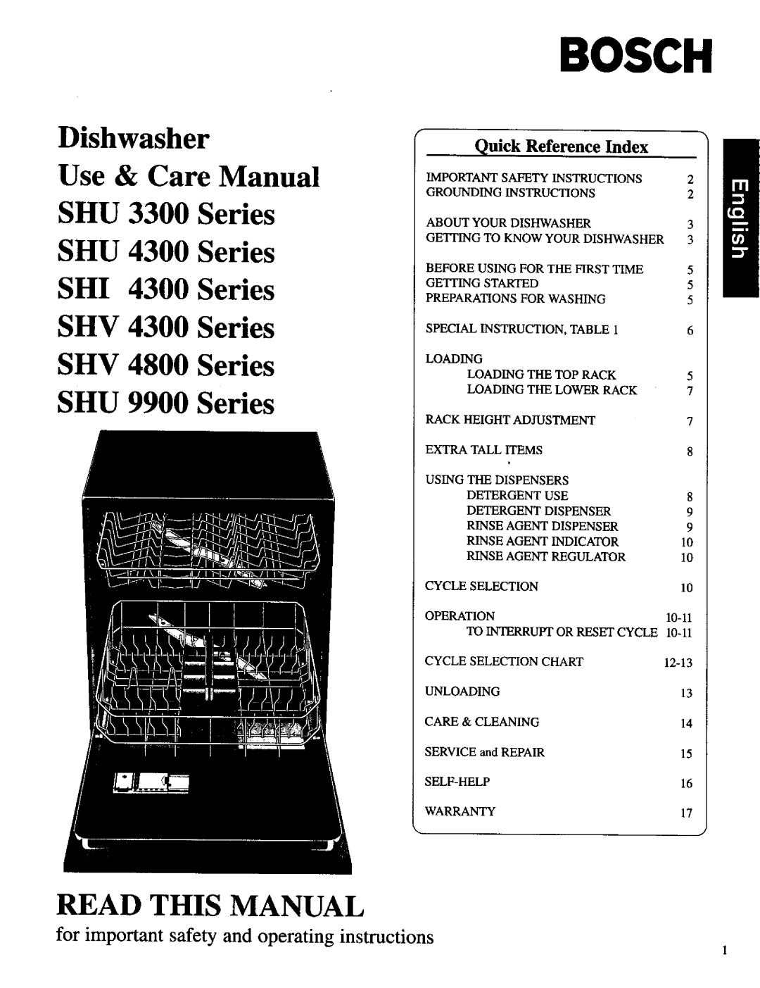 Bosch Appliances SHU 4300 important safety instructions for important safety and operating instructions, Bosch, Index 