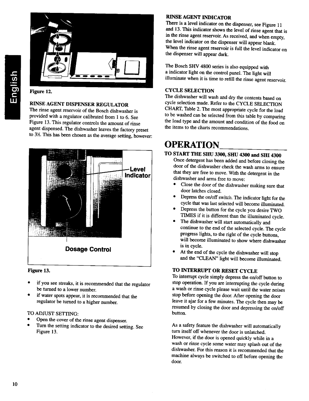 Bosch Appliances SHU 9900, SHU 4300 important safety instructions Operation, Indicator Dosage Control 