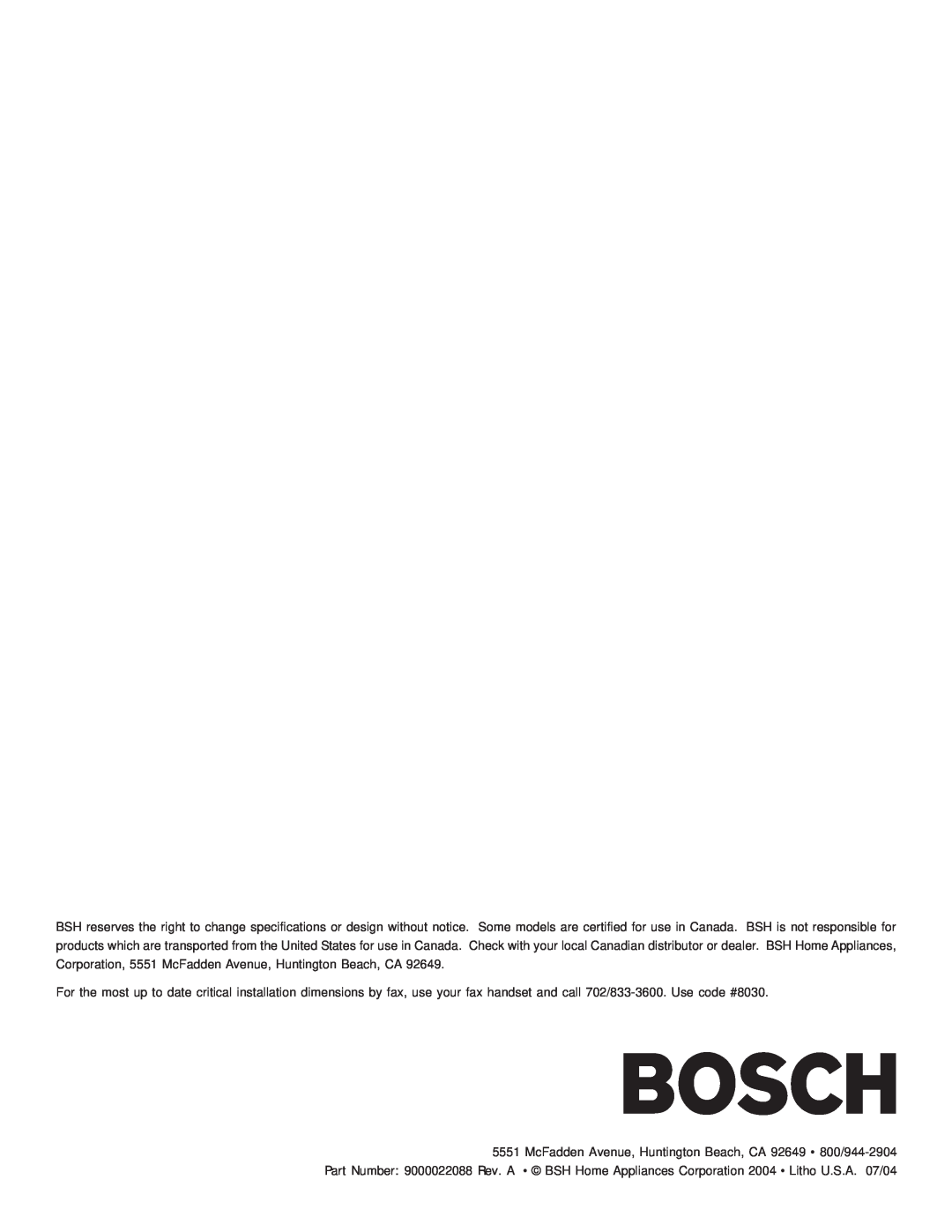 Bosch Appliances SHU42L manual 