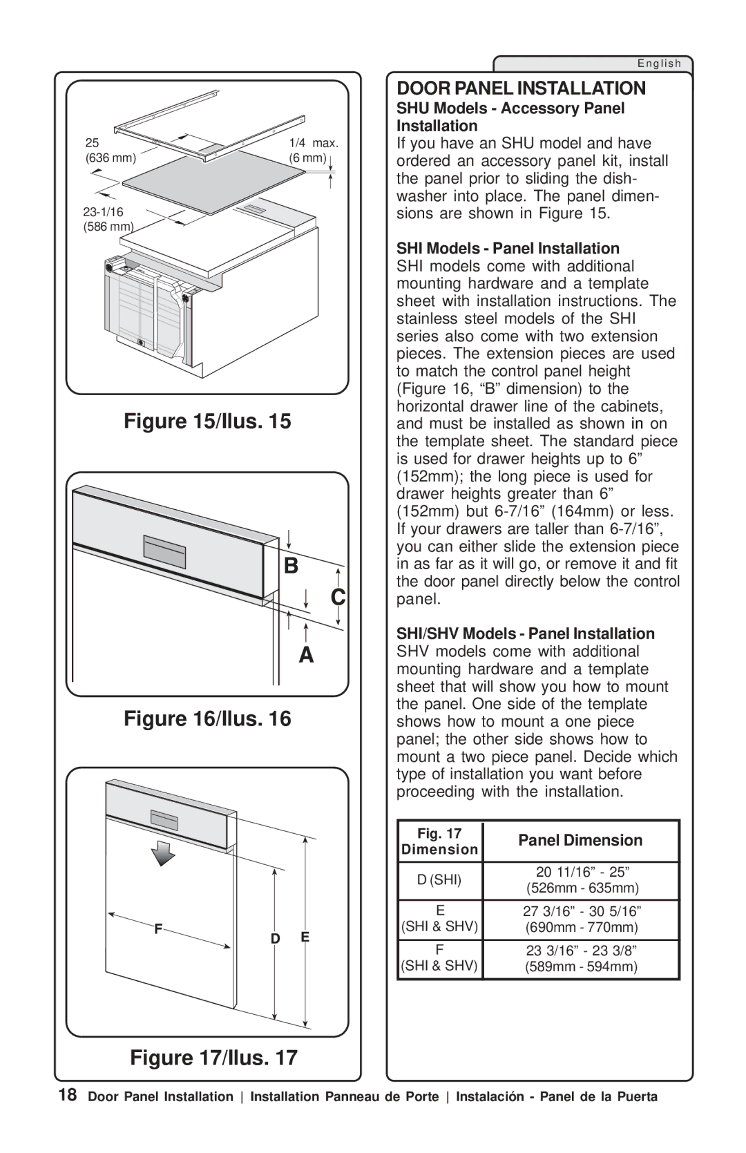 Bosch Appliances SHV99A SHX33A, SHU53E, SHU66E, SHY99A Door Panel Installation, SHU Models Accessory Panel Installation 