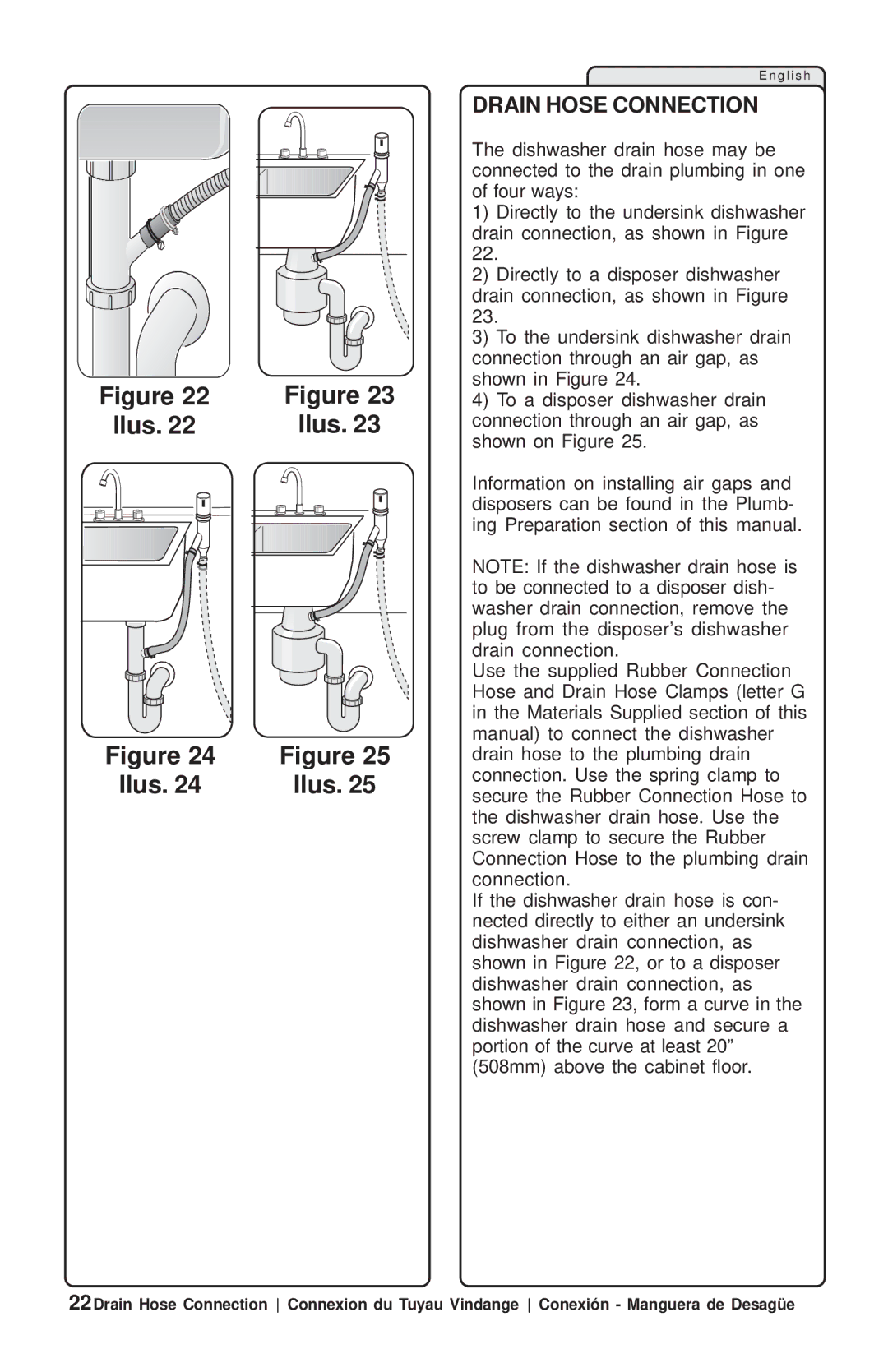 Bosch Appliances SHX99B SHY56A, SHU53E, SHU66E, SHY99A, SHV99A SHX33A installation instructions Drain Hose Connection 