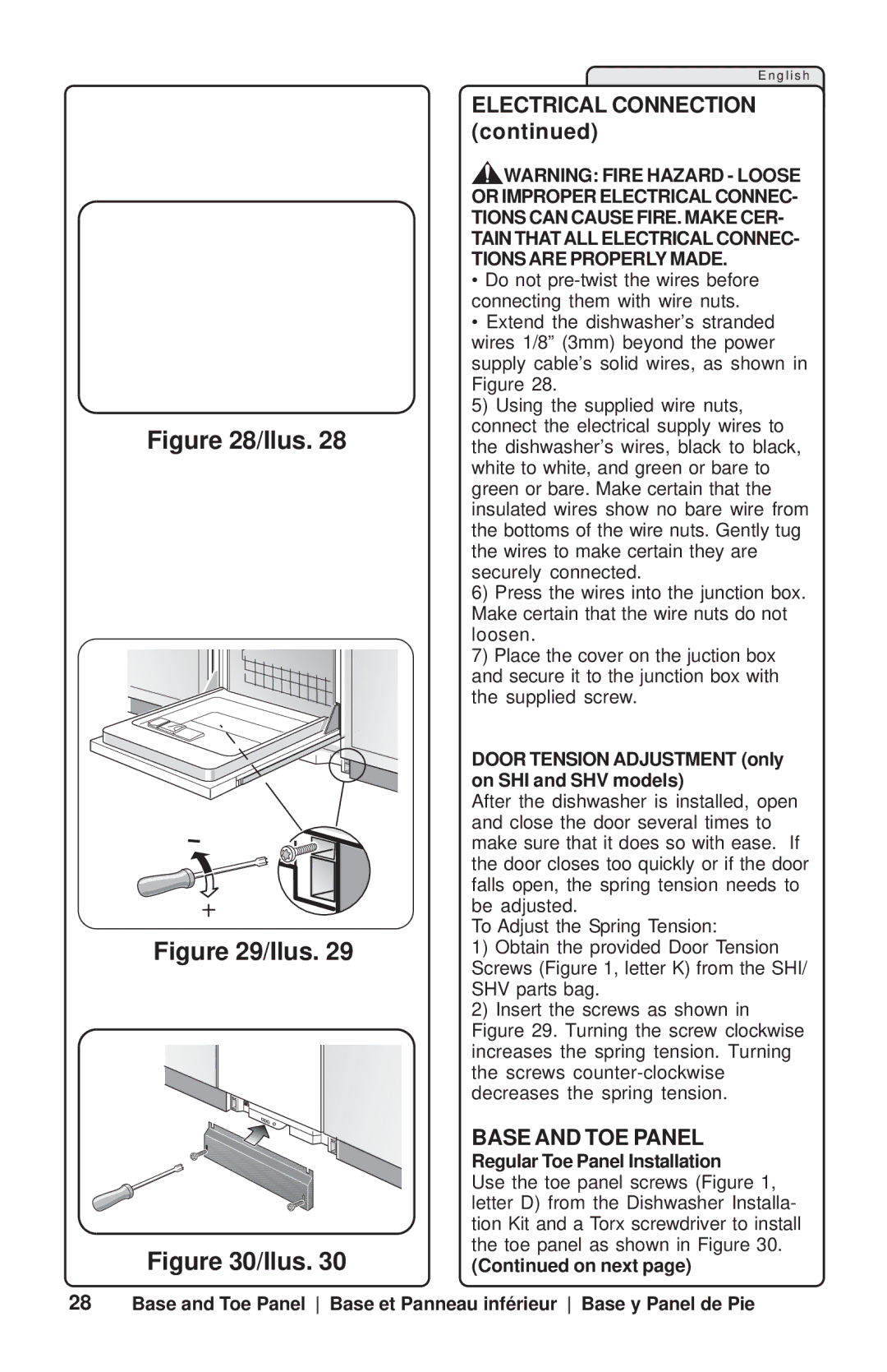 Bosch Appliances SHV99A SHX33A, SHU53E, SHU66E Electrical Connection, Base and TOE Panel, Regular Toe Panel Installation 