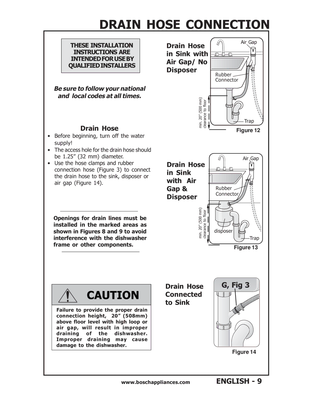 Bosch Appliances SHU43E, SHU6E, SHU53 Drain Hose Connection, Sink with Air Gap/ No Disposer, Drain Hose Sink With Air Gap 