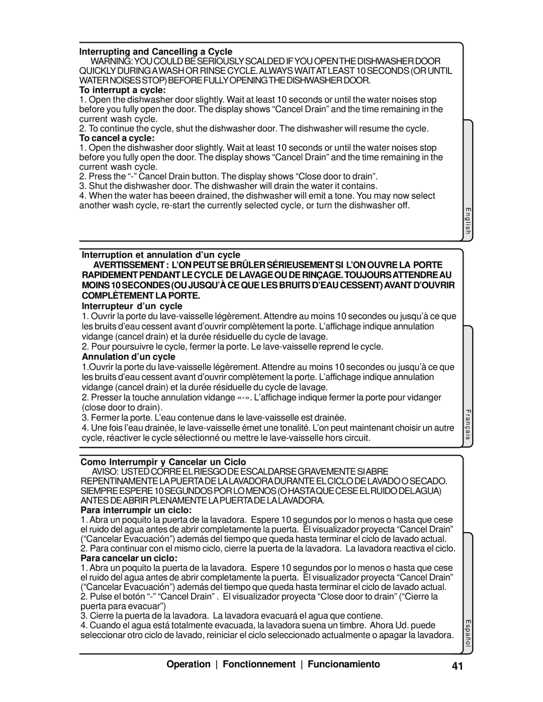 Bosch Appliances SHV99A manual Interrupting and Cancelling a Cycle, To interrupt a cycle, To cancel a cycle 