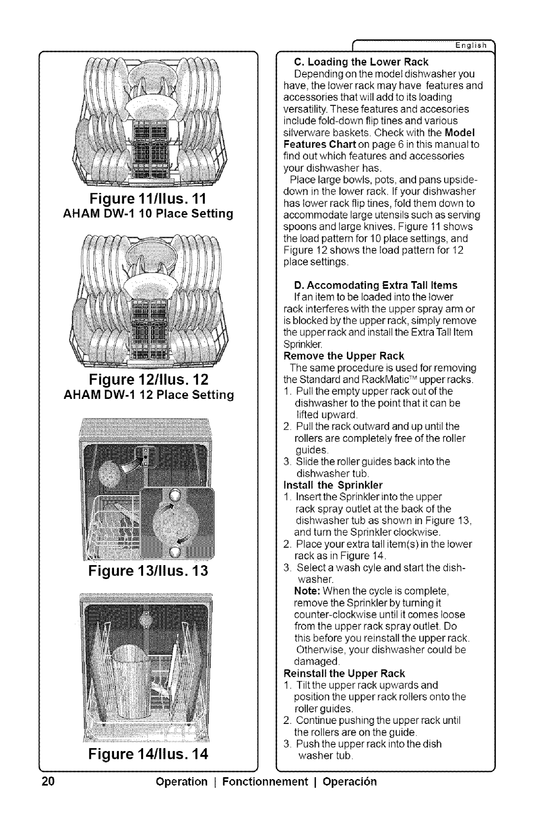 Bosch Appliances SHX33AI manual Aham DW-1 10 Place Setting, Aham DW-1 12 Place Setting, Remove the Upper Rack 