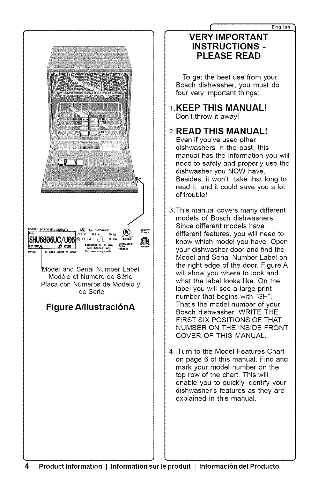 Bosch Appliances SHX33AI manual Very Important Instructions Please Read, Keep this Manual, Read this Manual 