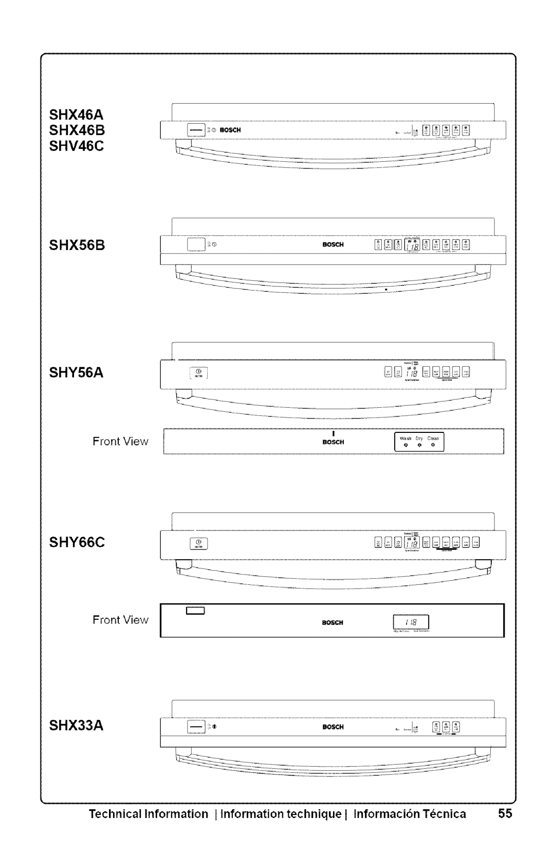 Bosch Appliances SHX33AI manual SHX46A SHX46B SHV46C SHX56B SHY56A, SHY66C 