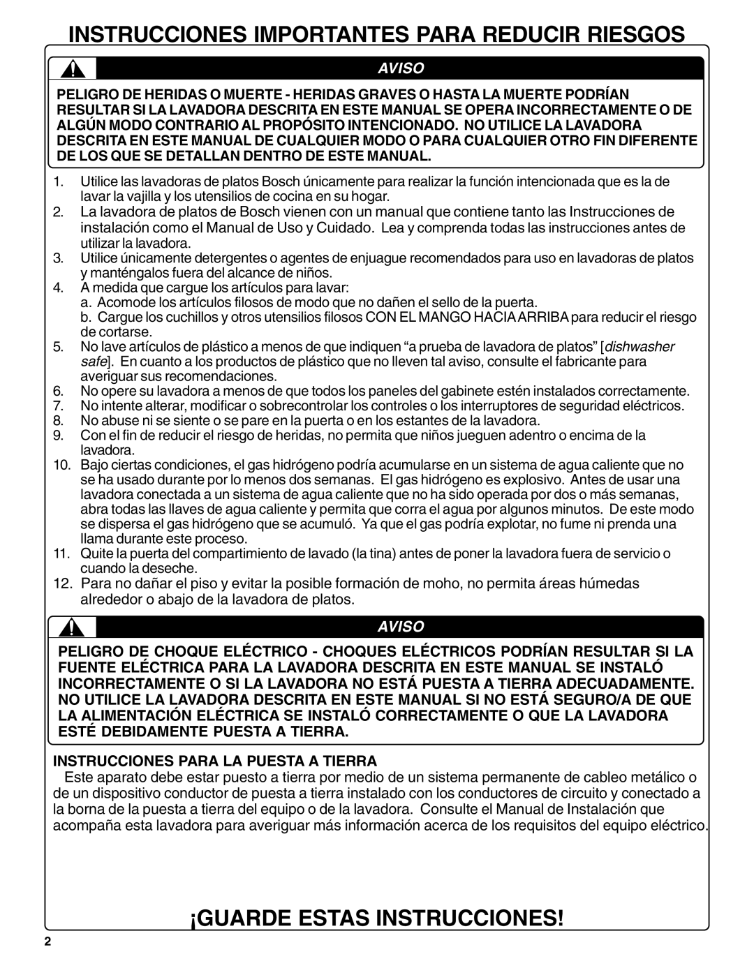 Bosch Appliances SHX36L manual Instrucciones Importantes Para Reducir Riesgos 