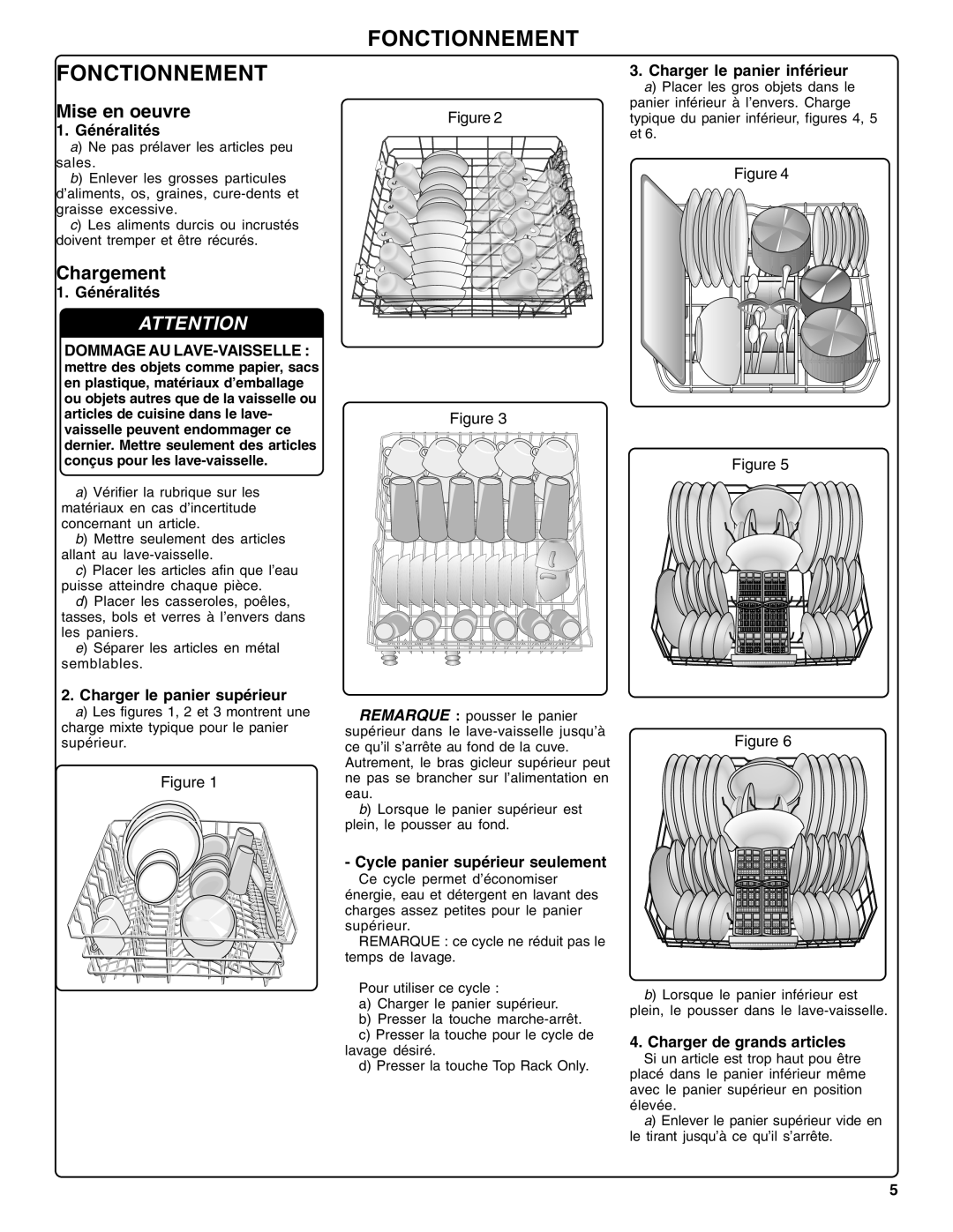 Bosch Appliances SHX36L manual Fonctionnement, Mise en oeuvre, Chargement 