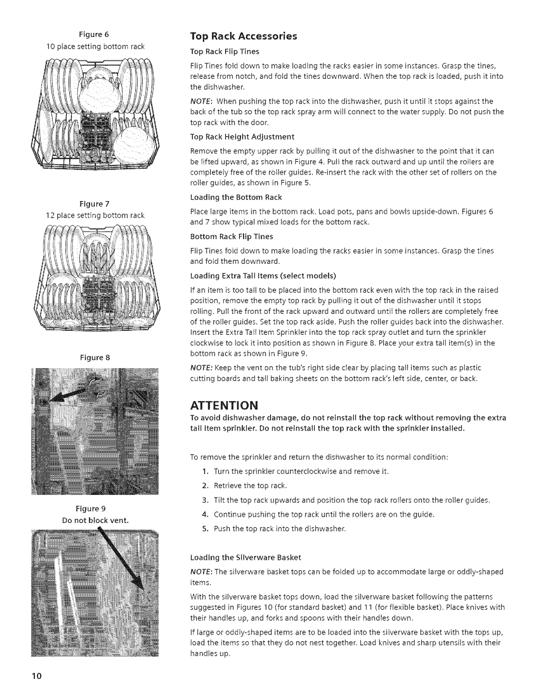 Bosch Appliances SHX43E manual 10placesettingbottomrack 12placesettingbottomrack, Top Rack Accessories 