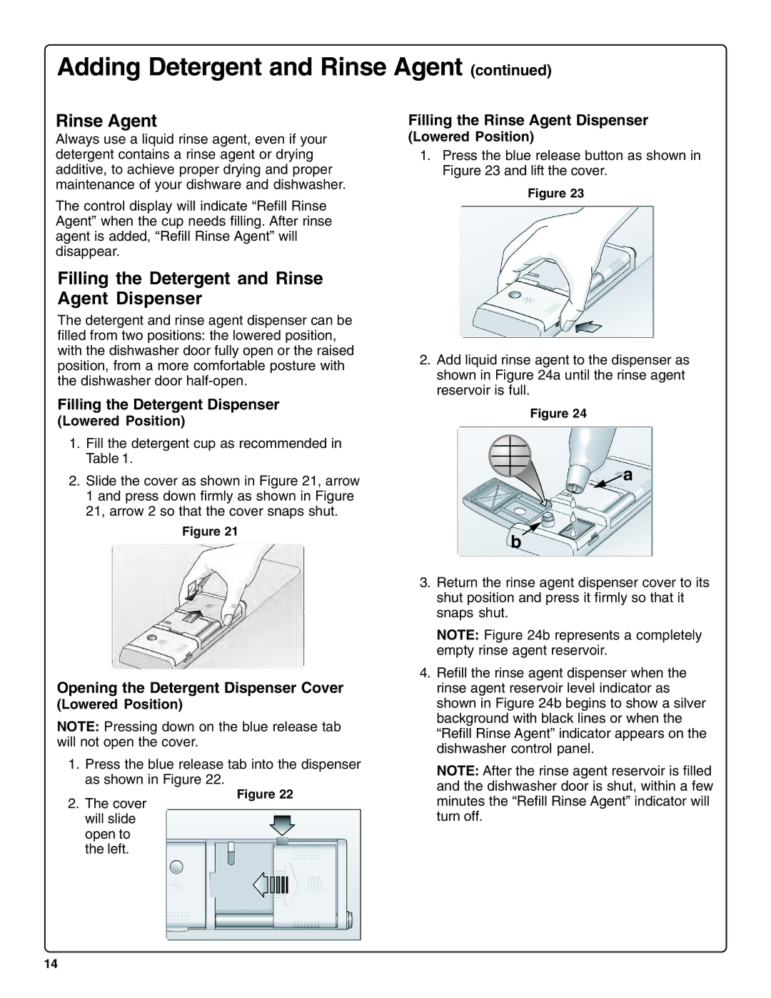 Bosch Appliances SHX99A15UC manual Filling the Detergent and Rinse Agent Dispenser, Filling the Rinse Agent Dispenser 