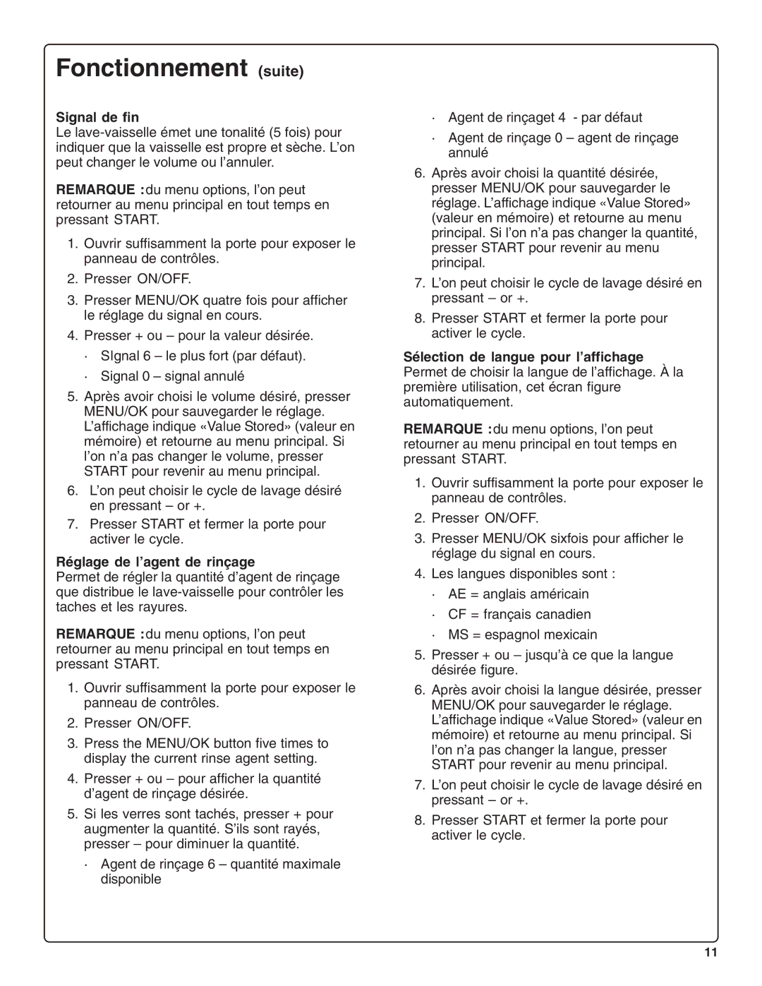 Bosch Appliances SHV99A13UC, SHX99A15UC manual Signal de fin, Réglage de l’agent de rinçage 