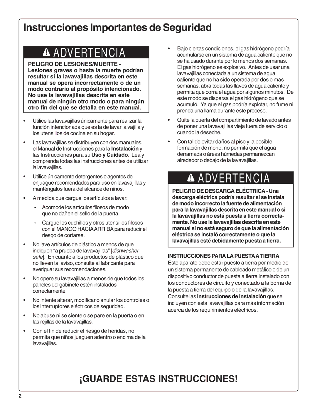 Bosch Appliances SHX99A15UC, SHV99A13UC manual Advertencia, Instrucciones Importantes de Seguridad 