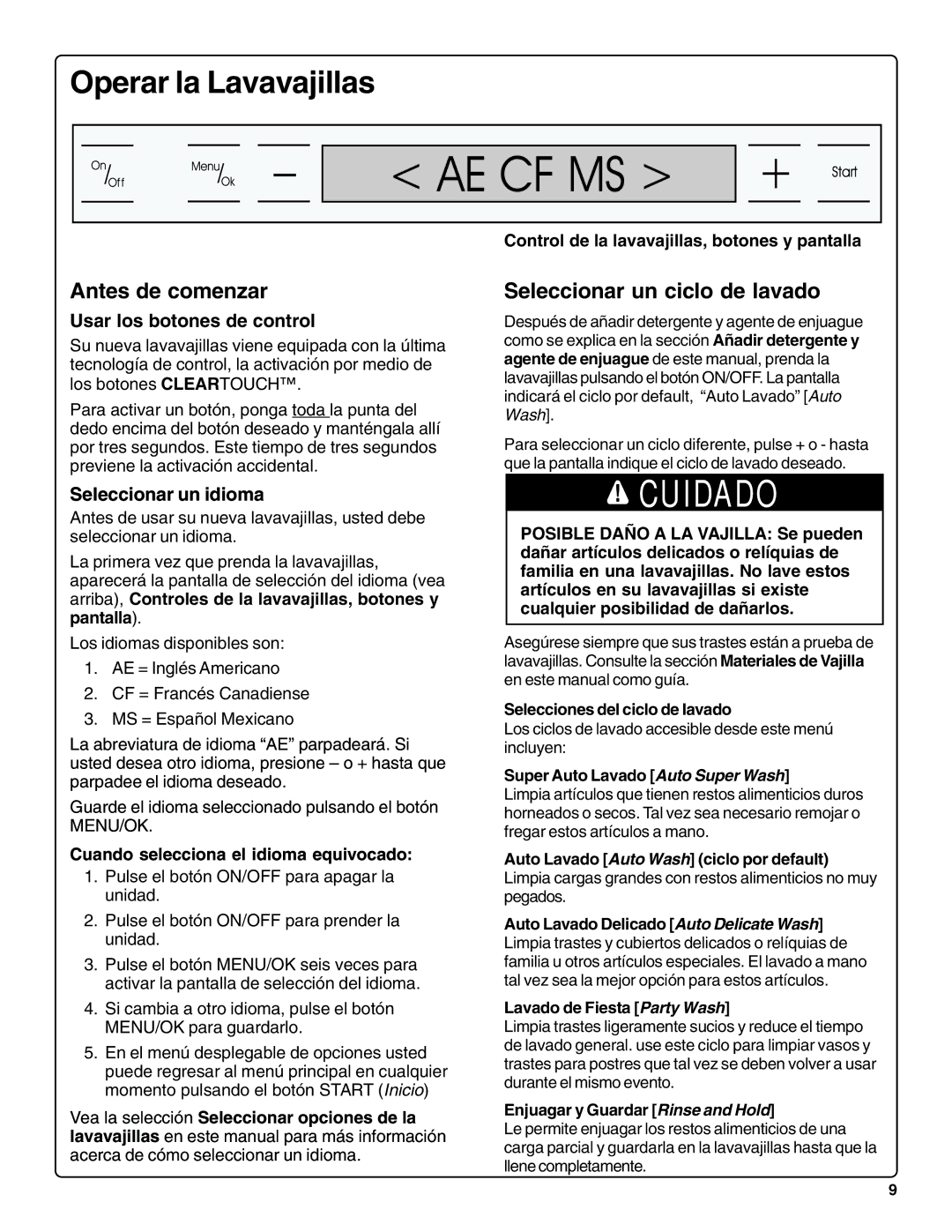 Bosch Appliances SHV99A13UC, SHX99A15UC manual Operar la Lavavajillas, Antes de comenzar, Seleccionar un ciclo de lavado 