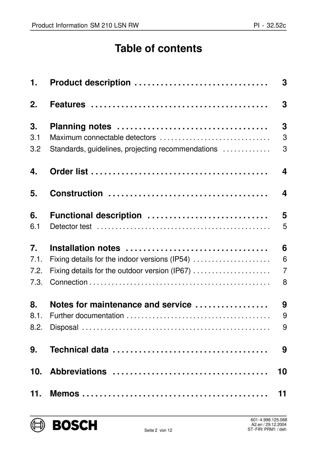 Bosch Appliances SM 210 LSN RW manual Table of contents 