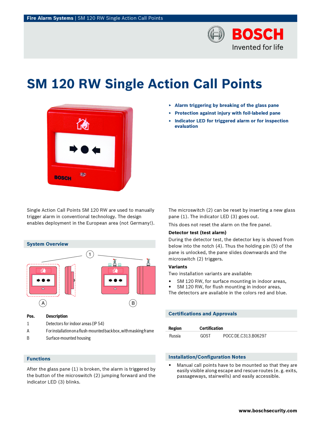 Bosch Appliances SM120RW manual System Overview, Certifications and Approvals, Functions, Installation/Configuration Notes 