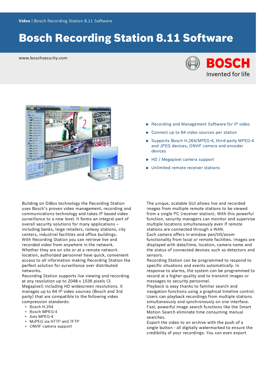 Bosch Appliances manual Bosch Recording Station 8.11 Software 