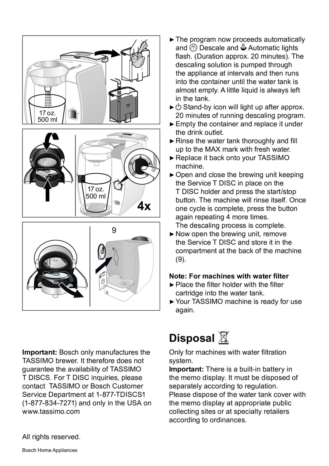 Bosch Appliances T45 instruction manual Disposal a 