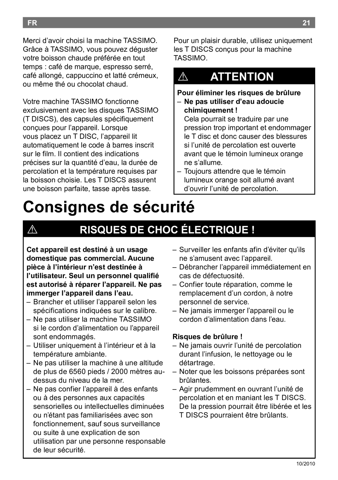 Bosch Appliances T45 instruction manual ! Attention, Risques de brûlure 