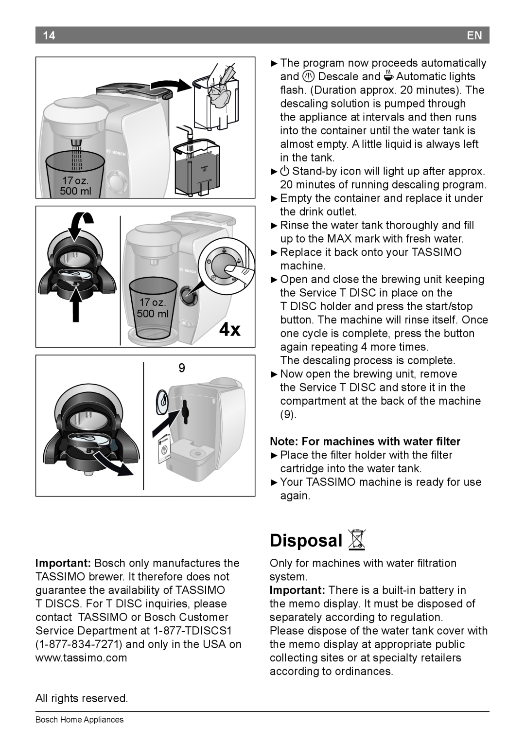 Bosch Appliances T45 instruction manual Disposal A 