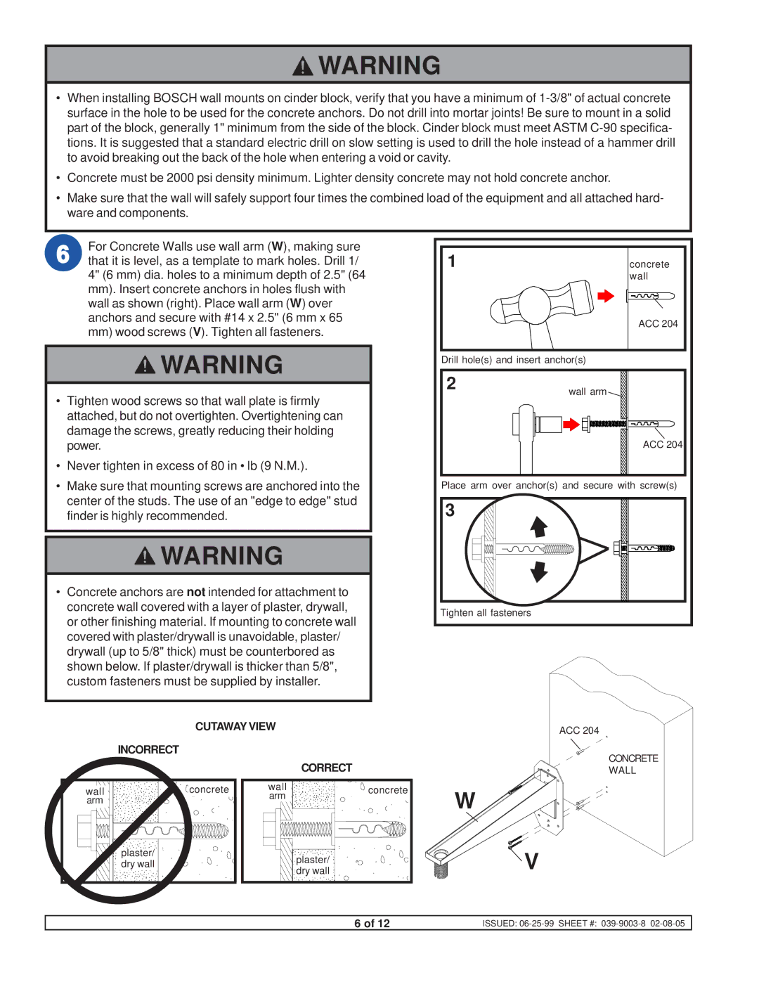 Bosch Appliances TC9217MM-W instruction manual Mm dia. holes to a minimum depth of 2.5 