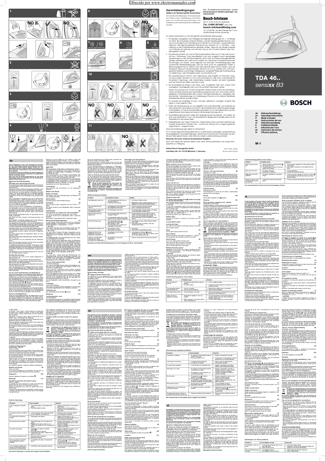 Bosch Appliances TDA 46 operating instructions Tank füllen, Vorbereitung, Bügeln ohne Dampf Bügeln mit Dampf, Anti-calc 