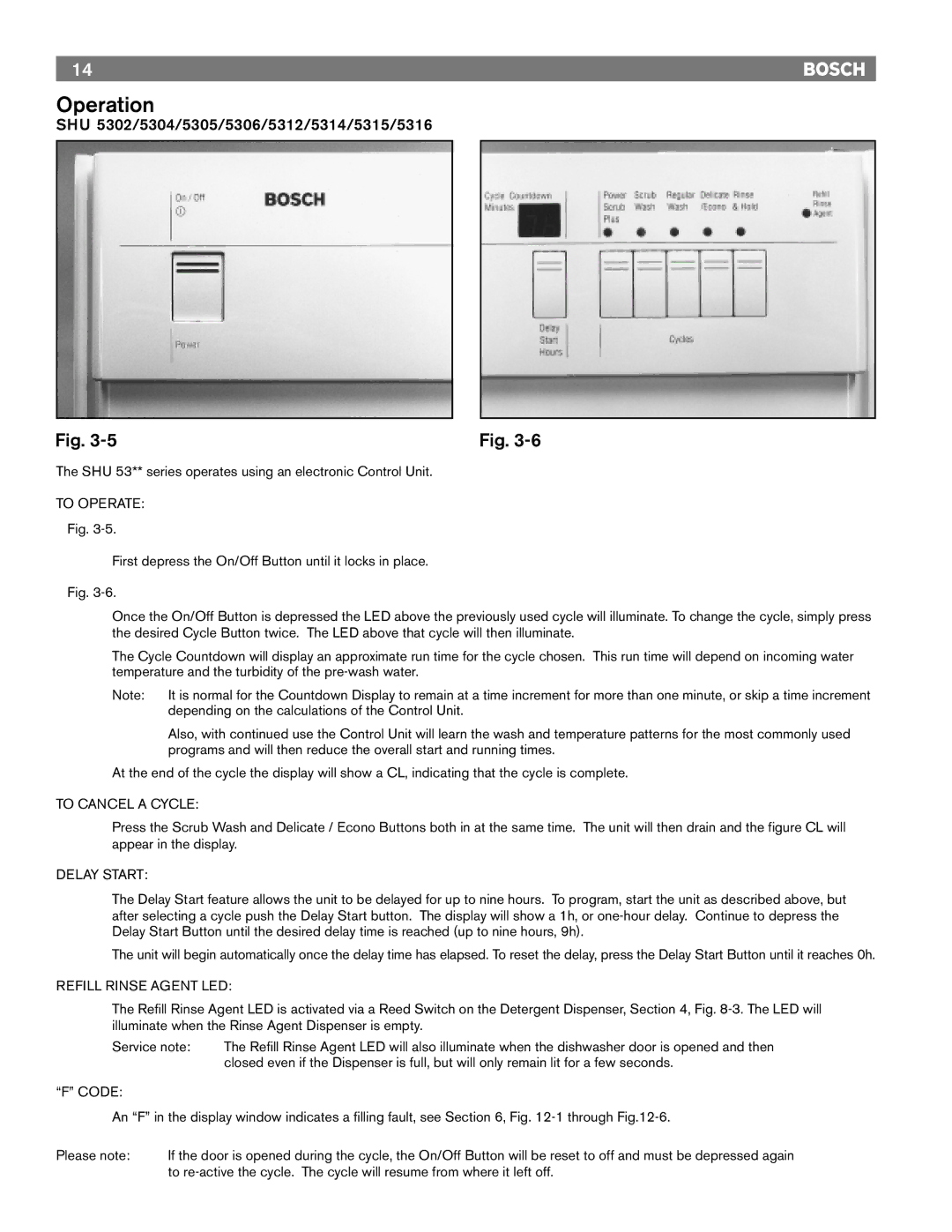 Bosch Appliances 4302, TRUE, 6806, 6805, 4306, 6802 manual SHU 5302/5304/5305/5306/5312/5314/5315/5316 